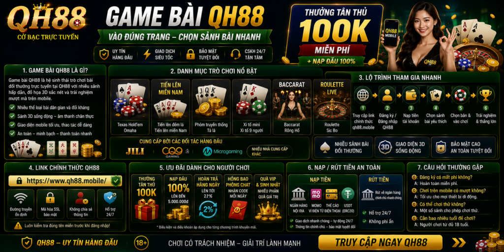 Game Bài QH88 - Vào Đúng Trang Chọn Sảnh Bài Nhanh