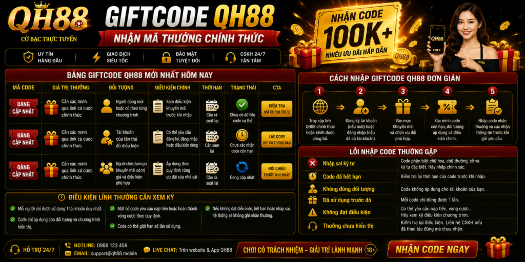 Giftcode QH88 Mới Nhất: Nhận Mã Thưởng Chính Thức
