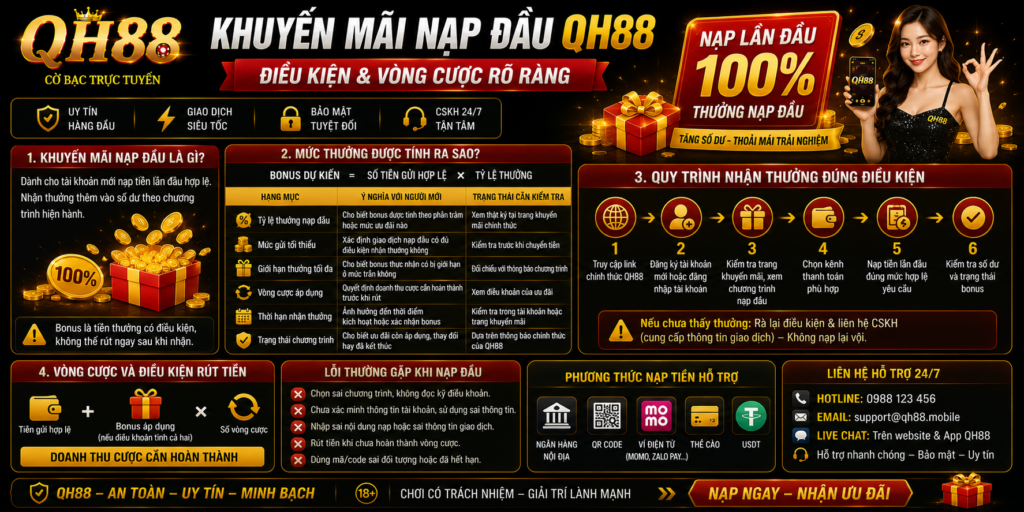 Khuyến Mãi Nạp Đầu QH88 - Điều Kiện Và Vòng Cược Rõ