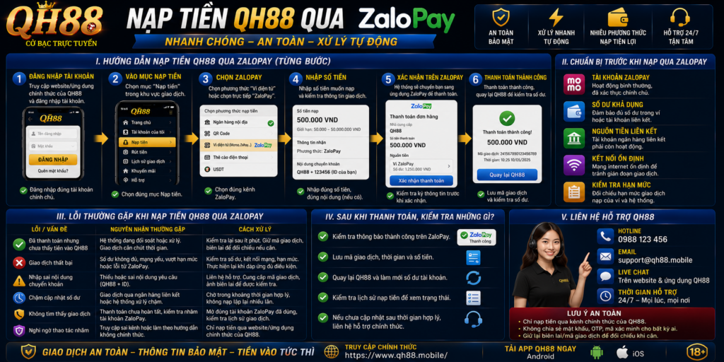 Nạp Tiền QH88 Qua ZaloPay - Kiểm Ví Trước Khi Xác Nhận