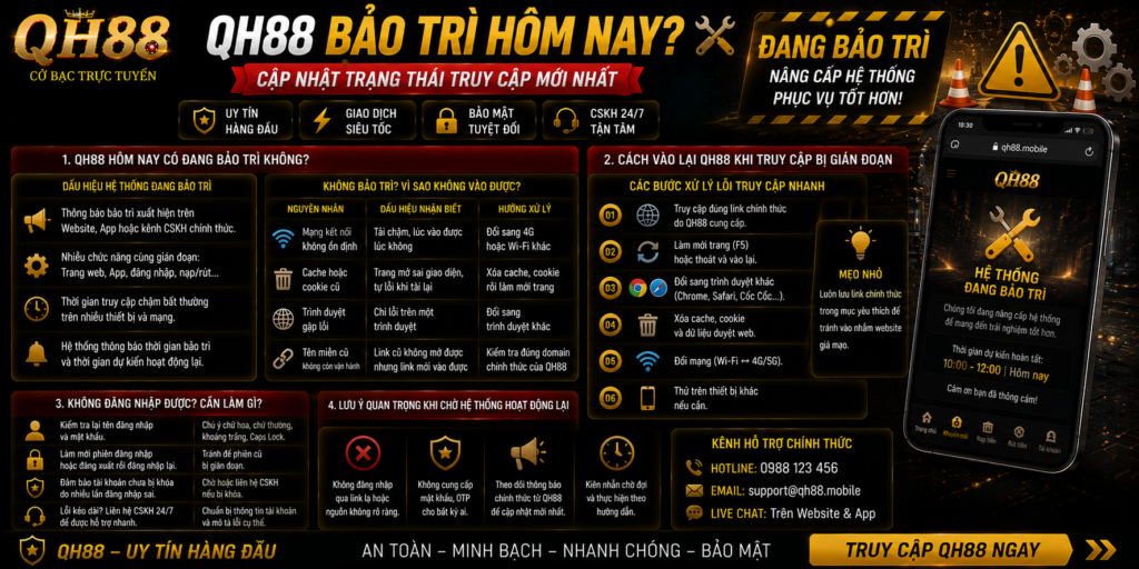 QH88 Bảo Trì Hôm Nay - Cập Nhật Trạng Thái Truy Cập