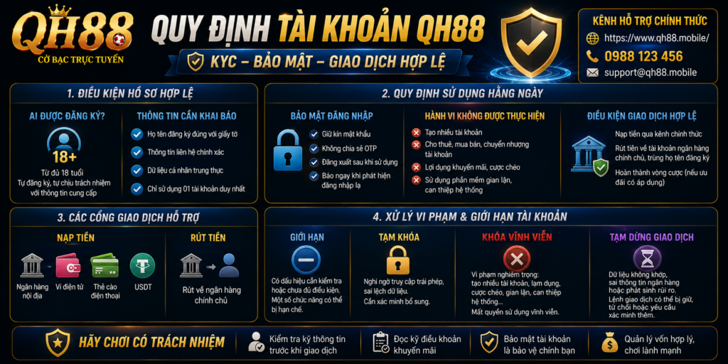 Quy Định Tài Khoản QH88 - KYC Bảo Mật Giao Dịch Hợp Lệ