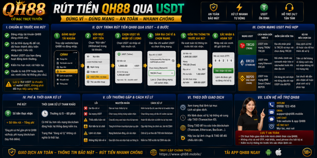 Rút Tiền QH88 Qua USDT - Đúng Ví Đúng Mạng An Toàn