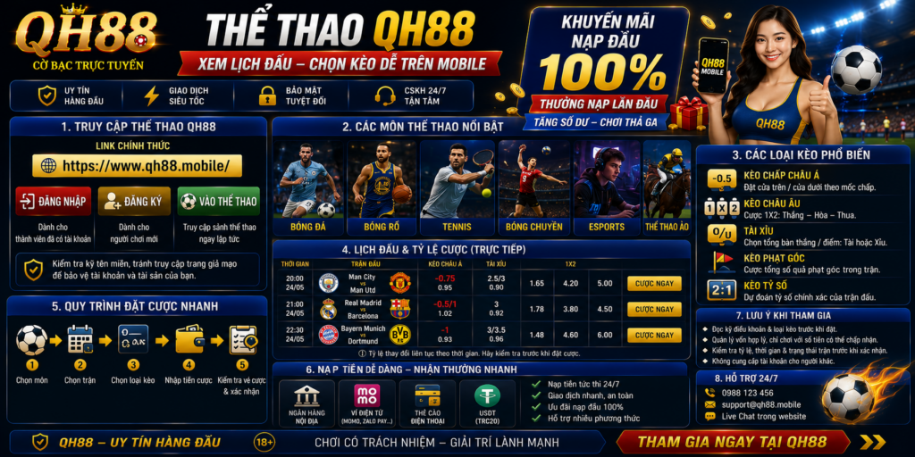 Thể Thao QH88 - Xem Lịch Đấu Chọn Kèo Dễ Trên Mobile